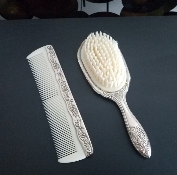 Vintage Silver-Plated Vanity Brush and Comb - Picture 2 of 4